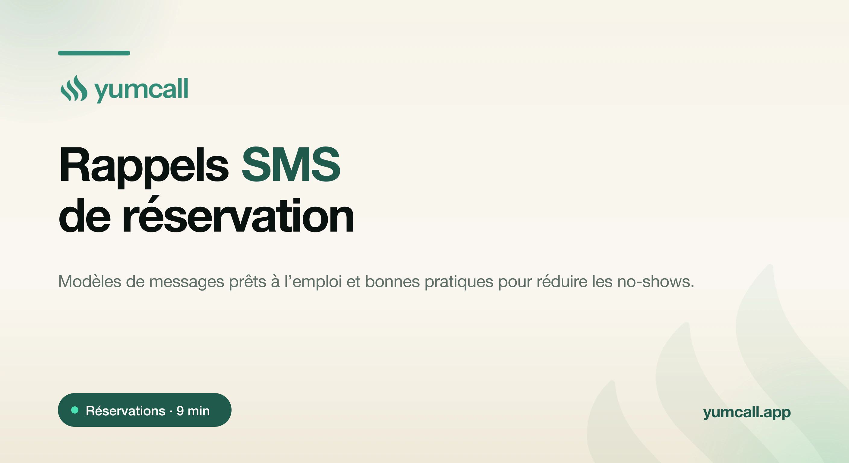 Rappels SMS de réservation au restaurant avec Yumcall : messages de confirmation et rappels automatiques 48h et 24h avant pour combattre les oublis et réduire les no-shows, illustration 3D d'un téléphone affichant un SMS de rappel et d'une table de restaurant sur fond crème.