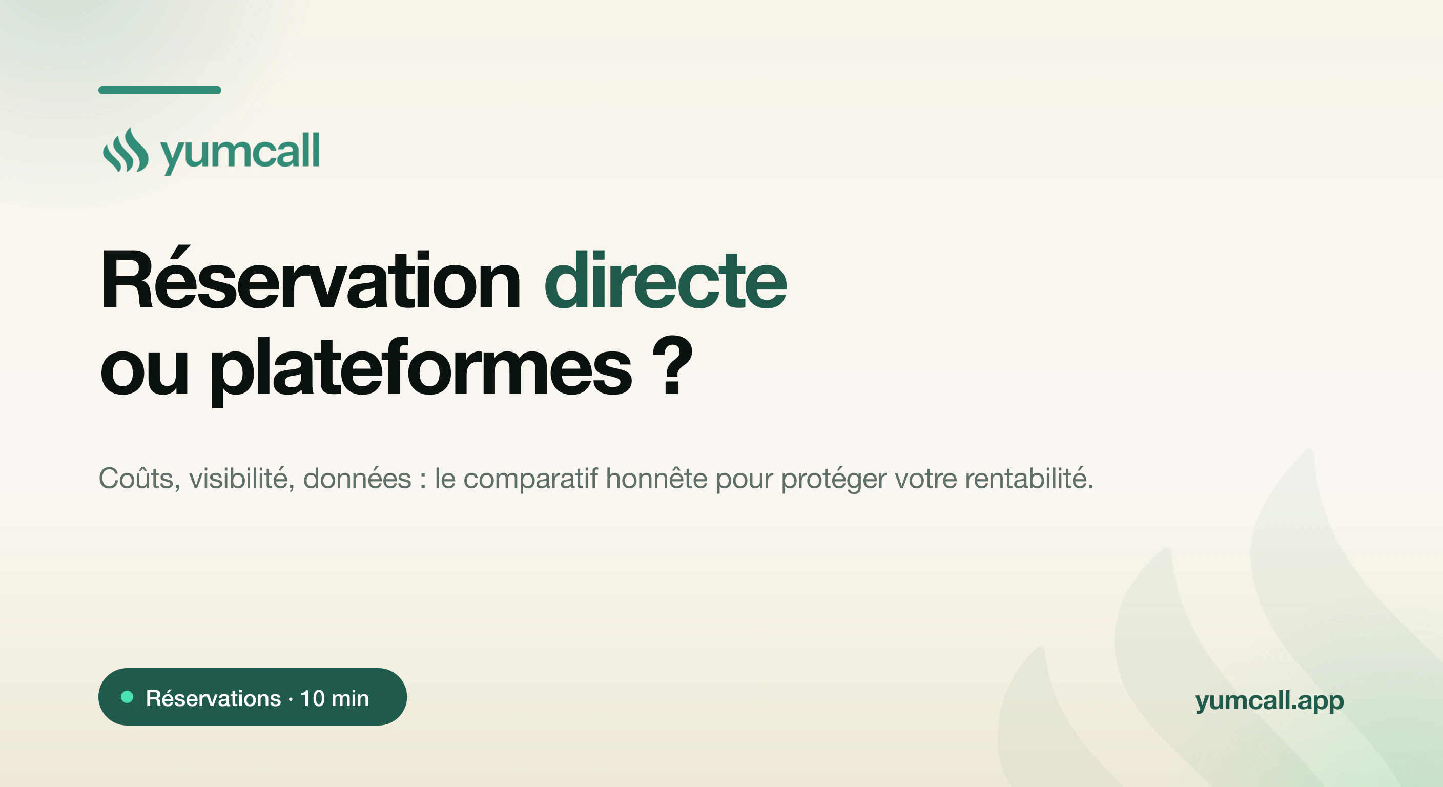Réservation directe ou plateformes comme TheFork et OpenTable pour son restaurant avec Yumcall : comparatif des coûts, de la visibilité et des données clients pour protéger sa rentabilité, illustration d’une balance entre plateforme et canal direct sur fond crème.