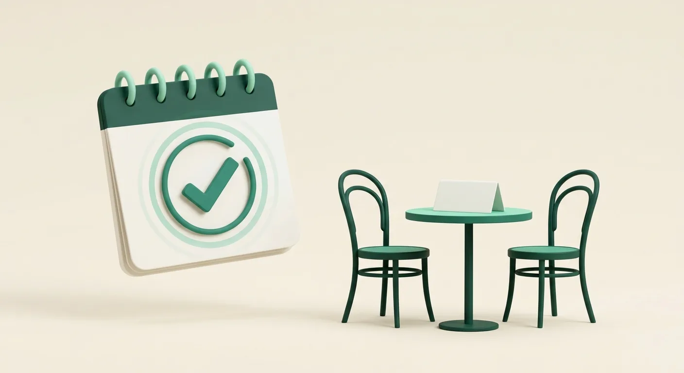 Illustration d'un calendrier avec une réservation confirmée et une table dressée pour deux, pour la réservation en ligne Yumcall.